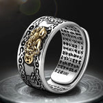 Anillo Ajustable de Feng Shui Pixiu con Mantra Budista para Atraer la Riqueza y Suerte