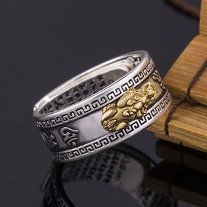Anillo Ajustable de Feng Shui Pixiu con Mantra Budista para Atraer la Riqueza y Suerte