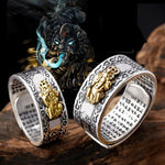 Anillo Ajustable de Feng Shui Pixiu con Mantra Budista para Atraer la Riqueza y Suerte
