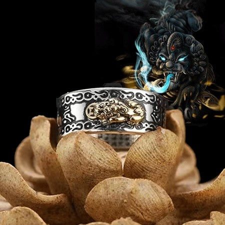 Anillo Ajustable de Feng Shui Pixiu con Mantra Budista para Atraer la Riqueza y Suerte