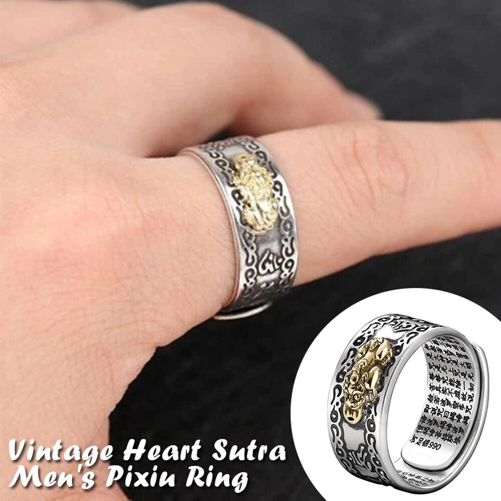 Anillo Ajustable de Feng Shui Pixiu con Mantra Budista para Atraer la Riqueza y Suerte